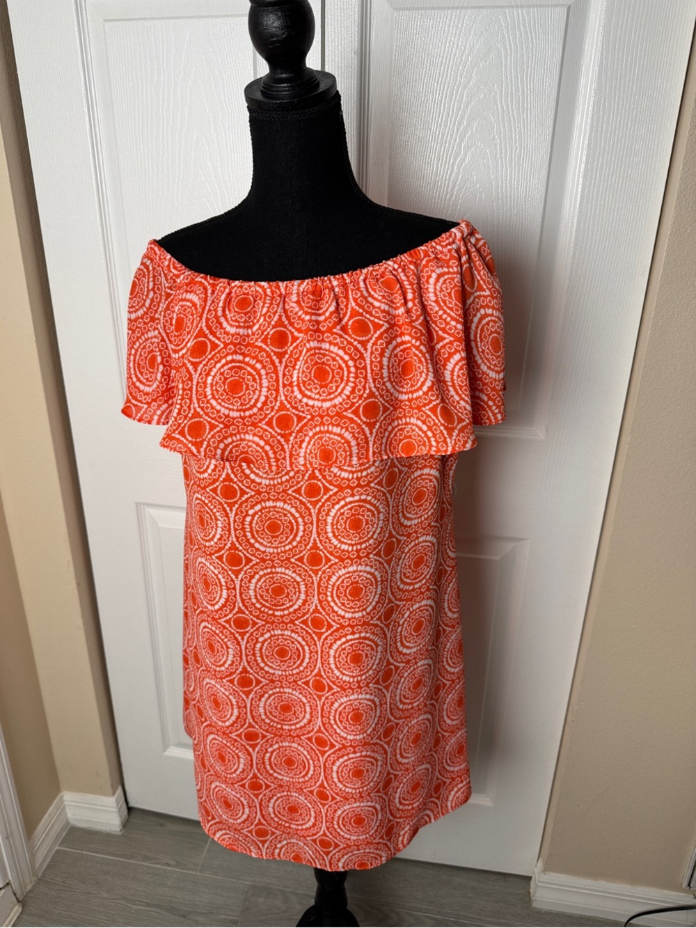 Michael Kors Orange Off-Shoulder Printed Midi Dress